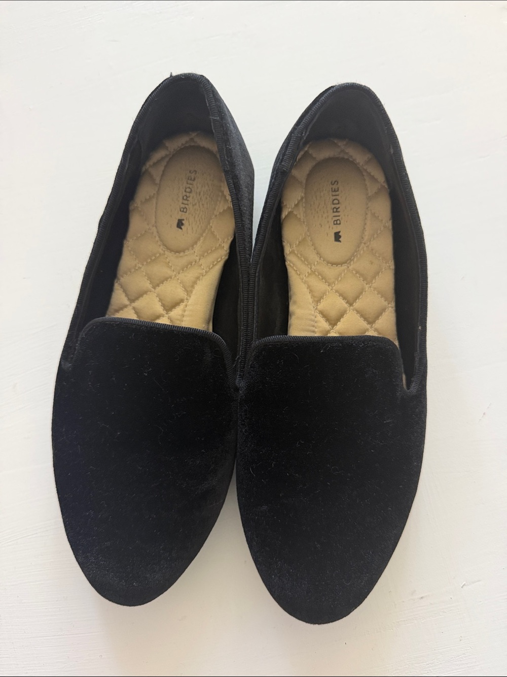 Birdies Black Velvet Slip-On Loafers for Women